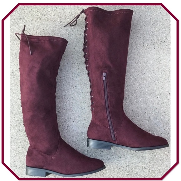 City Classified Burgundy Faux Suede lace up BOOT - Picture 2 of 6